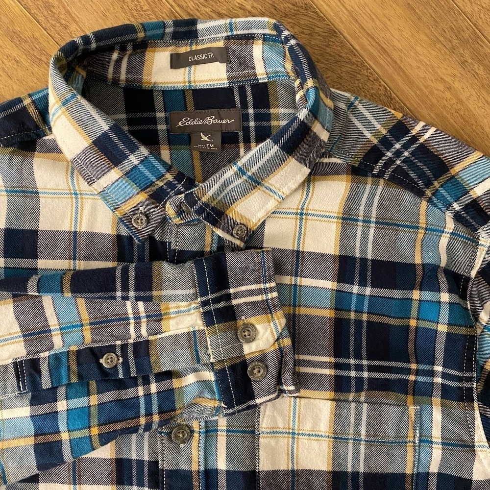 Eddie Bauer Flannel Shirt Mens MT Multicolor Plaid Classic Fit Button Up Outdoor